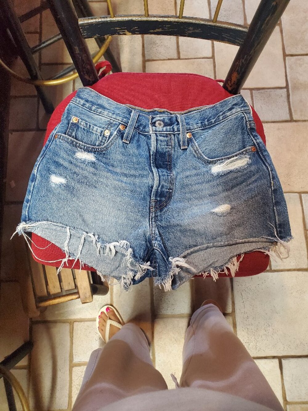 Levi's 501 High Rise Distressed Denim Cutoff Shorts Button Fly Medium Wash